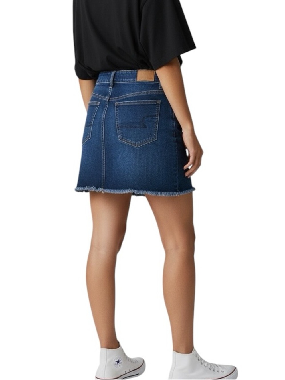 AE Outfitters Next Level Stretch Dark Wash Denim Mini Skirt. Whiskering Sz. 4 R